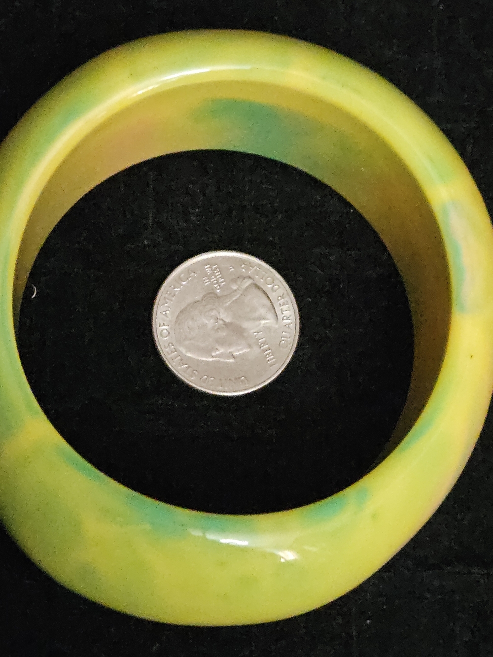 Yellow Marbleized Resin Bangle Bracelet - Unbranded